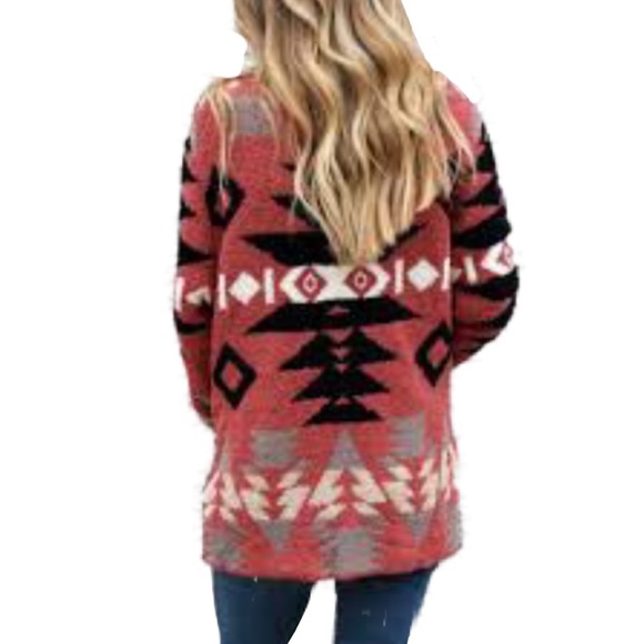 Boho Aztec Tribal Print Cardigan Color Berry - Picture 3 of 7